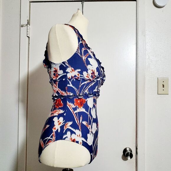 DKNY Navy Floral One Piece Swimsuit Size 8 - Picture 3 of 13